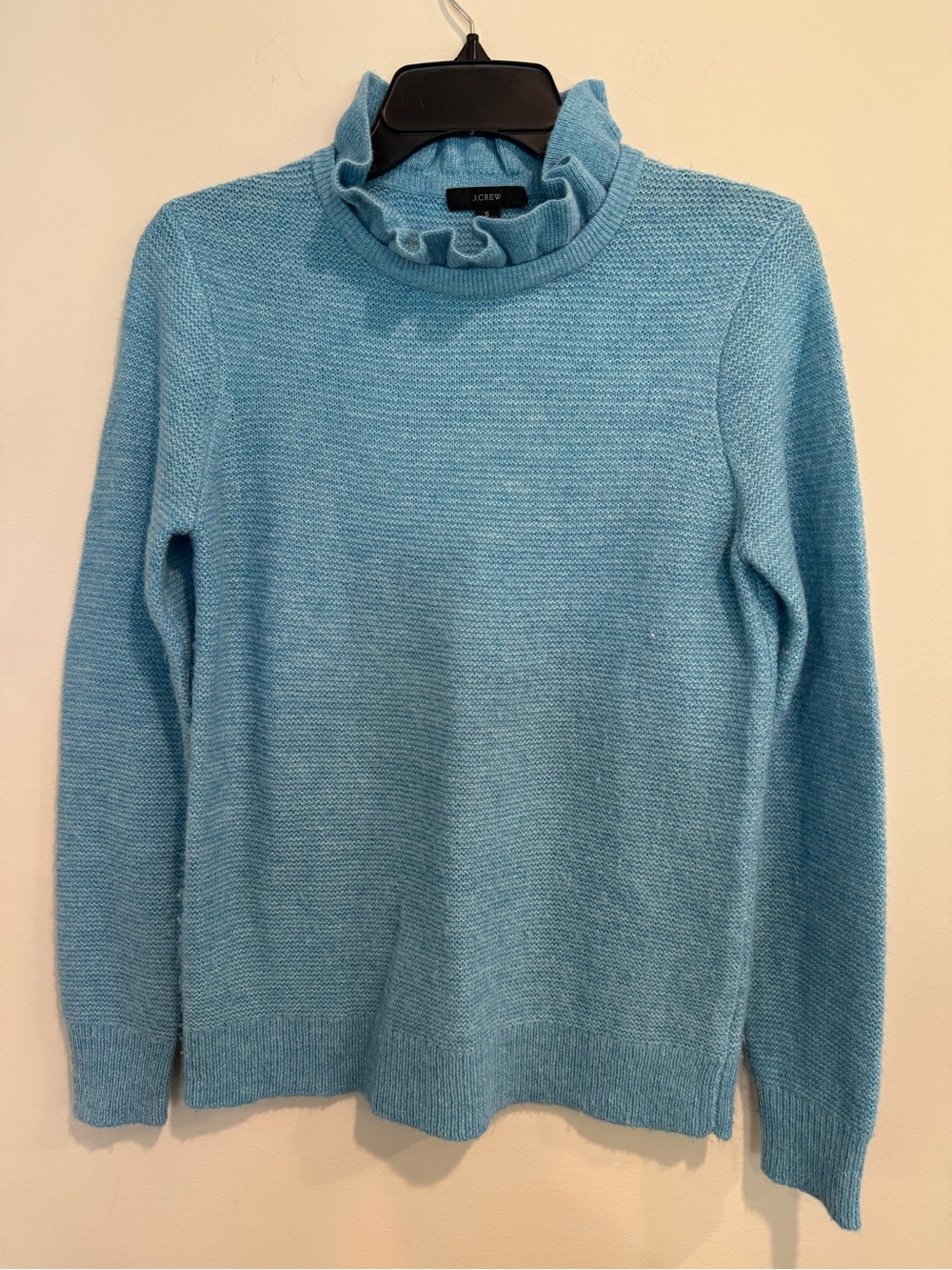 J. Crew Womens Sky Blue Ruffle Mock Neck Sweater Feminine Casual Cottagecore S